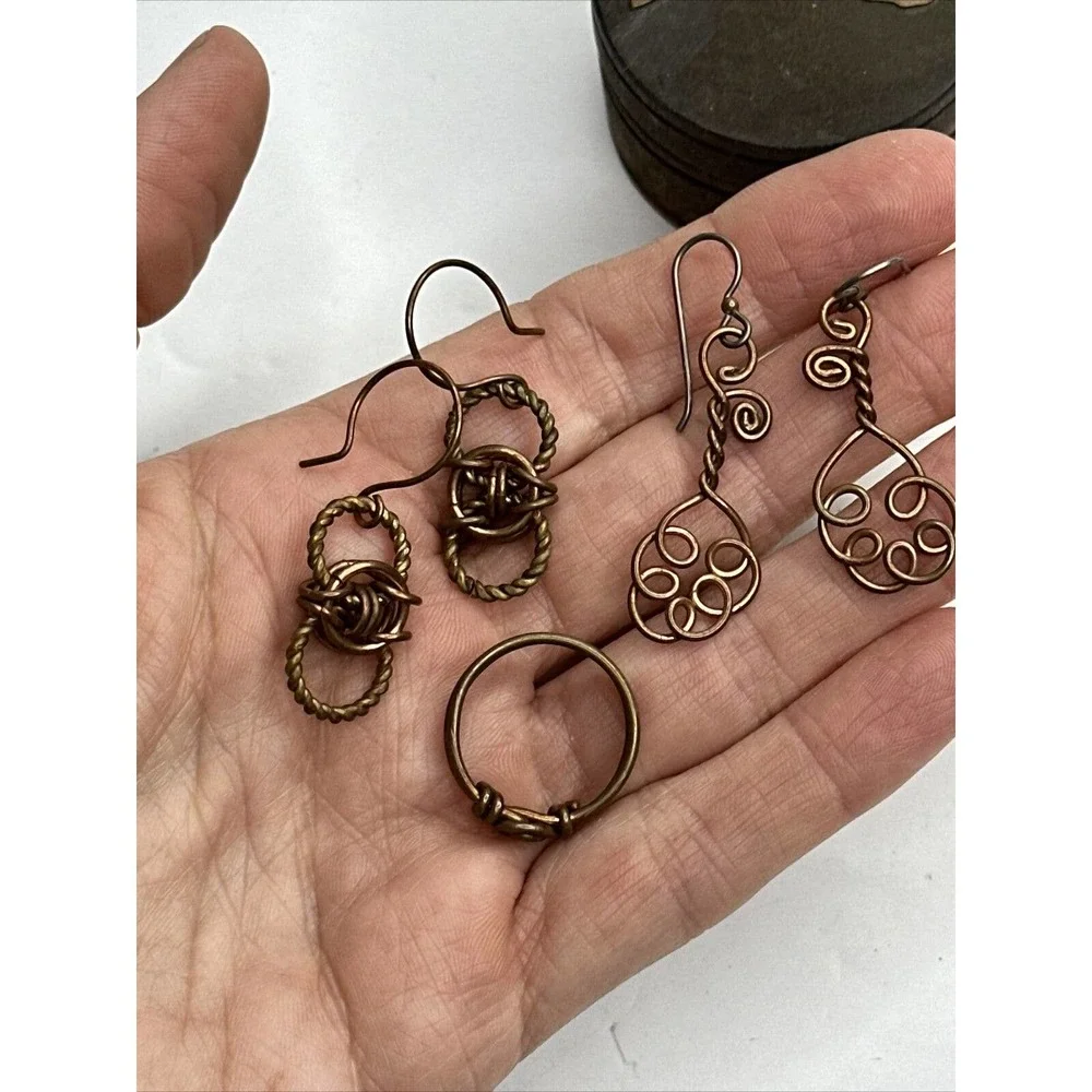 Michigan UP Copper Earrings Dangle Ring size 6.75 Trinket‎ Box Wood SET